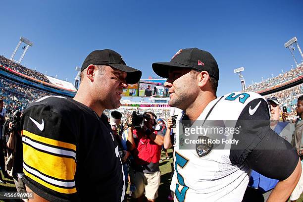 Ben Roethlisberger of the Pittsburgh Steelers and Blake Bortles of the Jacksonville Jaguars meet on the field after the game at EverBank Field on...