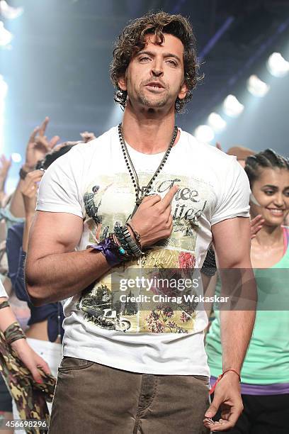 Hrithik Roshan walks the runway during day 3 of Myntra Fashion Weekend 2014 at The Palladium Hotel on October 5, 2014 in Mumbai, India