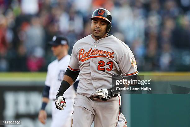 Nelson Cruz of the Baltimore Orioles rounds the bases after hitting a home run in the sixth inning against the Detroit Tigers during Game Three of...