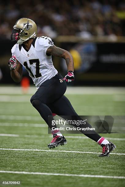 Robert Meachem of the New Orleans Saints against the Tampa Bay Buccaneers at the Mercedes-Benz Superdome on October 5, 2014 in New Orleans, Louisiana.