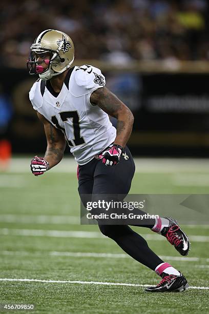 Robert Meachem of the New Orleans Saints against the Tampa Bay Buccaneers at the Mercedes-Benz Superdome on October 5, 2014 in New Orleans, Louisiana.