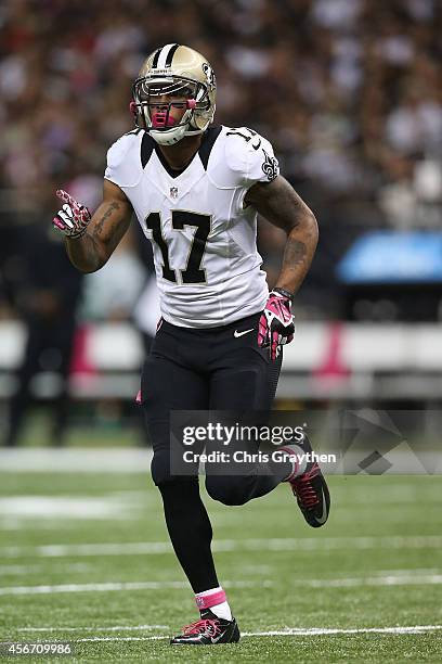 Robert Meachem of the New Orleans Saints against the Tampa Bay Buccaneers at the Mercedes-Benz Superdome on October 5, 2014 in New Orleans, Louisiana.