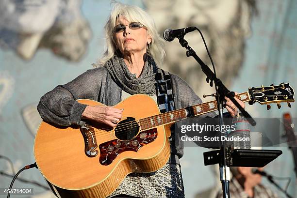 Singer/songwriter Emmylou Harris performs on stage at the Hardly Strictly Bluegrass festival at Golden Gate Park on October 5, 2014 in San Francisco,...