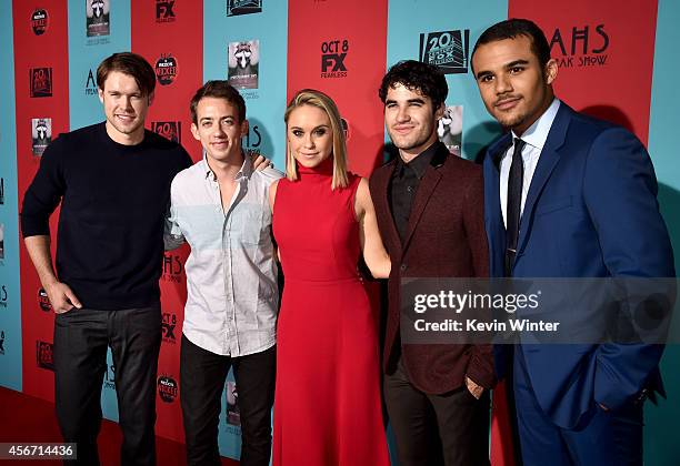 Actors Chord Overstreet, Kevin McHale, Becca Tobin, Darren Criss and Jacob Artist attend the premiere screening of FX's "American Horror Story: Freak...