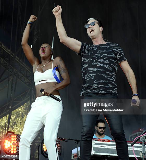 Noelle Scaggs and Michael Fitzpatrick of Fitz and the Tantrums perform during the Austin City Limits Music Festival at Zilker Park on October 5, 2014...