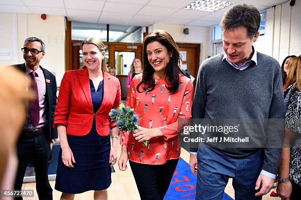 Deputy Prime Minister Nick Clegg, his wife Miriam Gonzalez Durantez and Jo Swinson MP visit Castlehill Primary School on October 6, 2014 in Glasgow,...