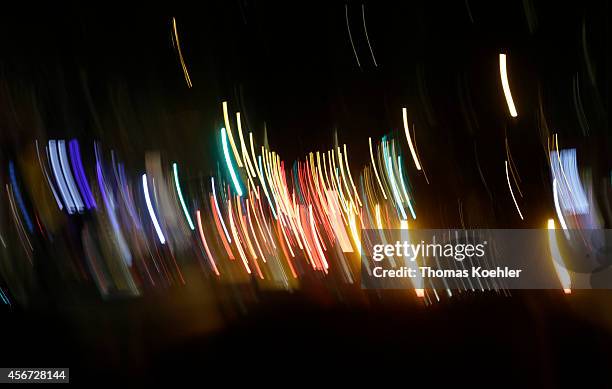 Blurred lights of cars driving through Manhattan at night on September 23 in New York City, United States. Photo by Thomas Koehler/Photothek via...