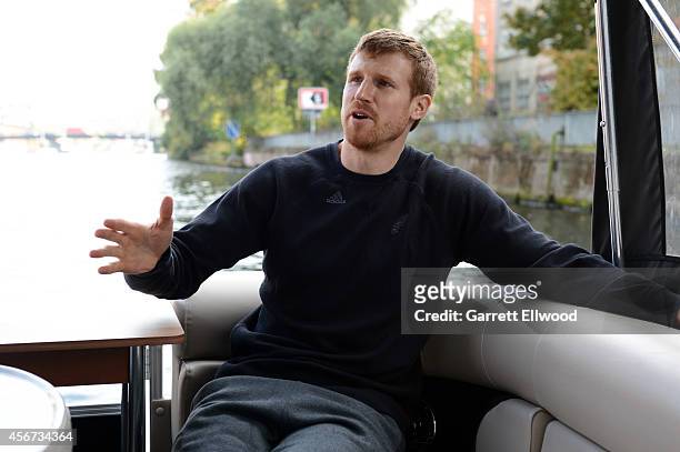 Matt Bonner of the San Antonio Spurs looks on during a boat tour of the city and as part of the 2014 Global Games on October 6, 2014 in Berlin,...
