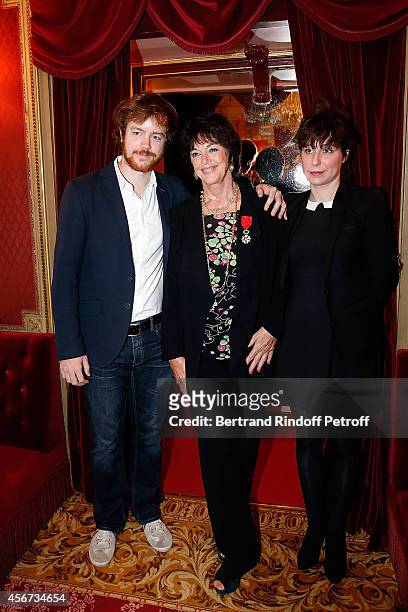 Actress Anny Duperey , her son Actor Gael Giraudeau and Anne Auffret attend as the French actress Anny Duperey is decorated with "Officier de la...