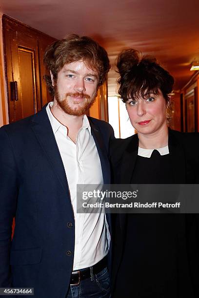 Actor Gael Giraudeau and Anne Auffret attend as the French actress Anny Duperey is decorated with "Officier de la Legion d'Honneur" at Theatre du...