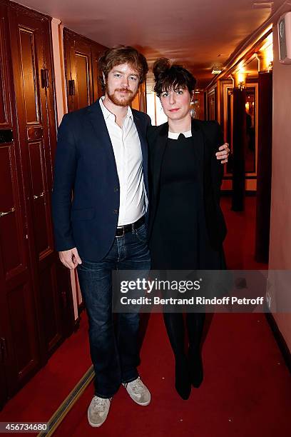 Actor Gael Giraudeau and Anne Auffret attend as the French actress Anny Duperey is decorated with "Officier de la Legion d'Honneur" at Theatre du...