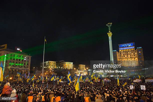 Thousands of people fill up Maidan Square waiting for rock band Okean Elzy to perfom on December 14, 2013 in Kiev, Ukraine. Anti-government protests...