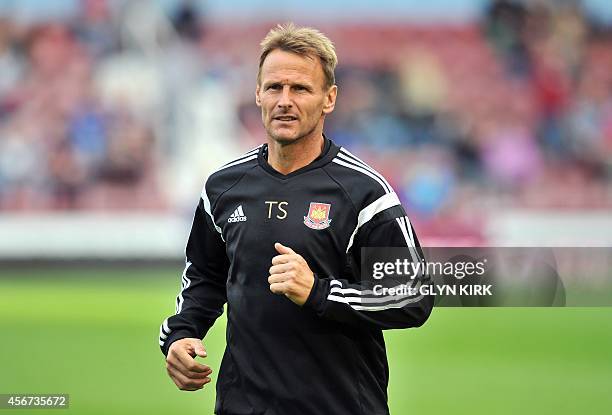 West Ham United's attacking coach Teddy Sheringham is pictured before the English Premier League football match against Queens Park Rangers at the...