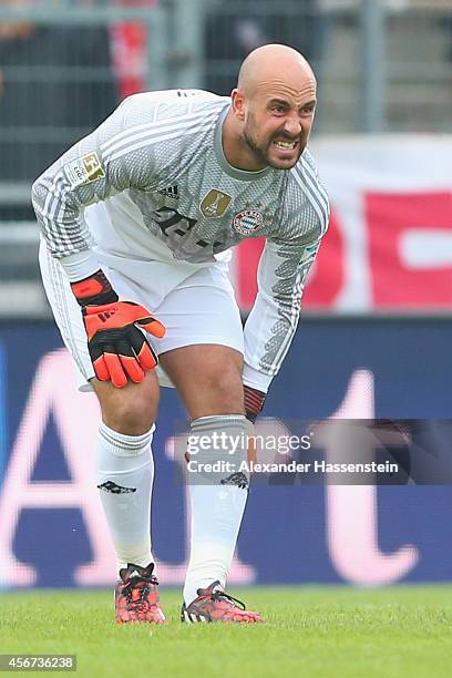 Pepe Reina, keeper of Muenchen gets injured during the Finale of the Paulaner Cup 2014 between FC Bayern Muenchen and Paulaner Traumelf at Alpenbauer...