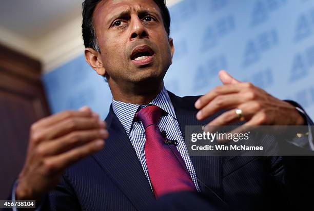 Louisiana Gov. Bobby Jindal speaks on the topic of "Rebuilding American Defense" at the American Enterprise Institute October 6, 2014 in Washington,...