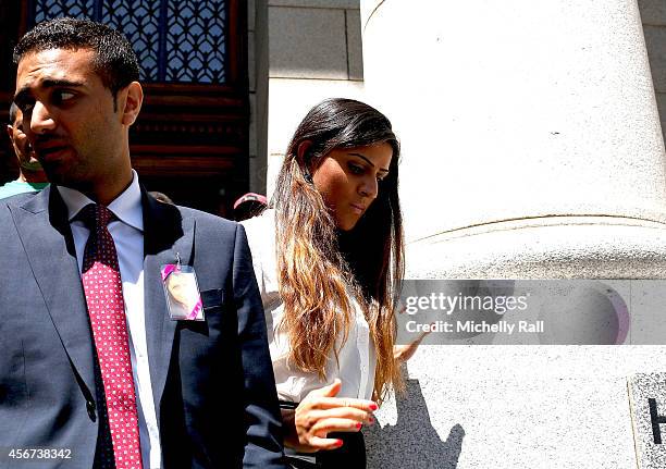 Anni Dewani's cousin, Sneha Hindocha leaves the Western Cape High Court on October 6, 2014 in Cape Town, South Africa. British businessman Shrien...