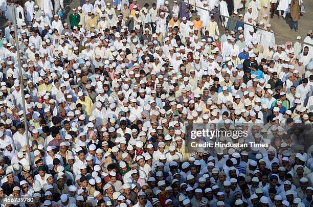 Muslims offering prayers at Moti masjid on the occasion Eid al-Adha, or the Feast of the Sacrifice on October 6, 2014 in Bhopal, India. Eid al-Adha...