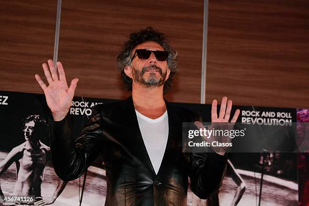 Argentinian singer Fito Paez smiles during a press conference to present his new album, Rock and Roll Revolution, at Presidente Intercontinental...