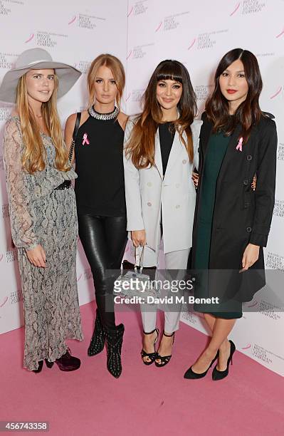 Katie Readman, Millie Mackintosh, Zara Martin and Gemma Chan attend the launch of The Estee Lauder Companies' UK Breast Cancer Awareness Campaign...