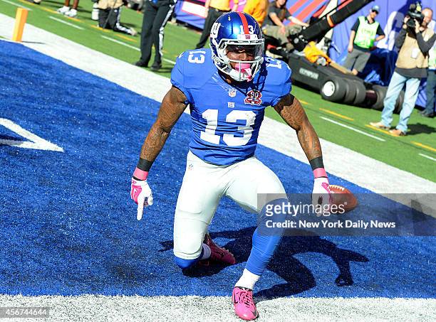 New York Giants wide receiver Odell Beckham touchdown catch in the second half when the New York Giants played the Atlanta Falcons Sunday, October 5,...