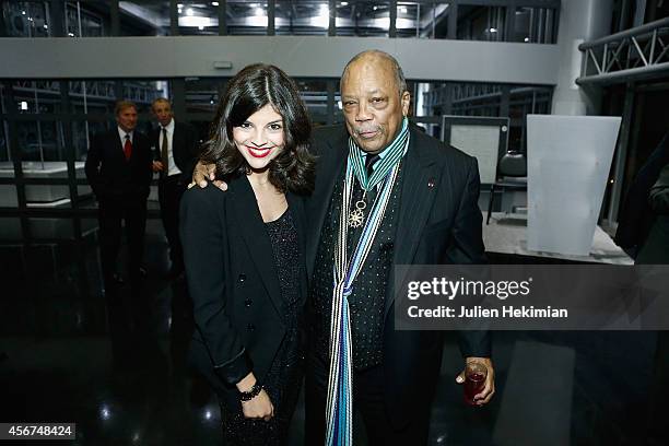 Quincy Jones is pictured with Nikki Yanofsky after being awarded Commandeur des Arts et des Lettres at Institut du Monde Arabe on October 6, 2014 in...