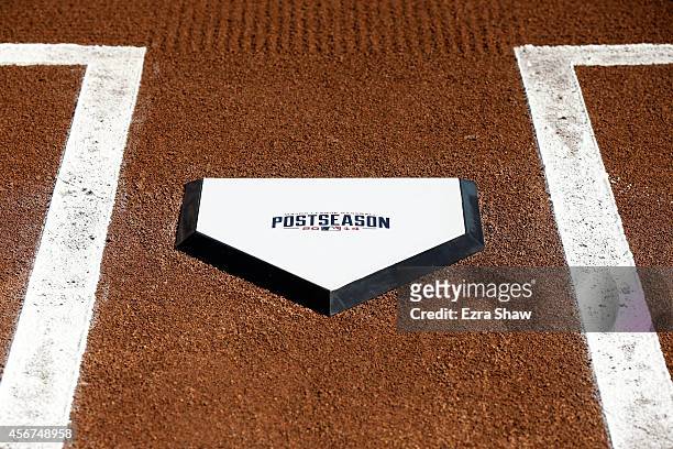 The Postseason homeplate sits ready for Game Three of the National League Division Series between the San Francisco Giants and the Washington...