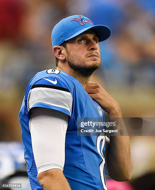 Dan Orlovsky of the Detroit Lions looks on during the game against the Buffalo Bills at Ford Field on October 05, 2014 in Detroit, Michigan.