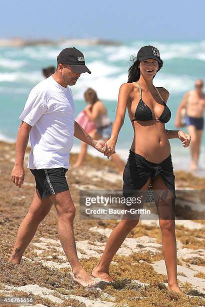 Arnaud Lagardere and Jade Foret are seen on April 15, 2012 in Miami, Florida.