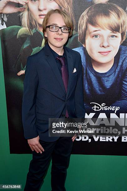 Actor Ed Oxenbould attends the premiere of Disney's "Alexander and the Terrible, Horrible, No Good, Very Bad Day" at the El Capitan Theatre on...