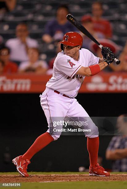 Tony Campana of the Los Angeles Angels of Anaheim bats during the game against the Seattle Mariners on September 16, 2014 at Angel Stadium of Anaheim...