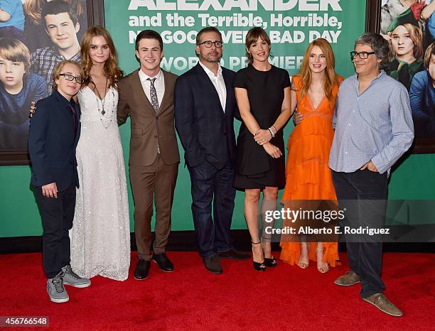 Actors Ed Oxenbould, Kerris Dorsey, Dylan Minnette, Steve Carell, Jennifer Garner, Bella Thorne and director Miguel Arteta attend The World Premiere...