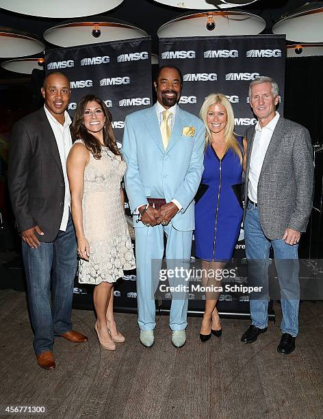 John Starks, Tina Cervasio, Walt Clyde Frazier, Jill Martin and Mike Breen attend MSG Networks' 2014-15 Season Kickoff at Catch Roof on October 6,...