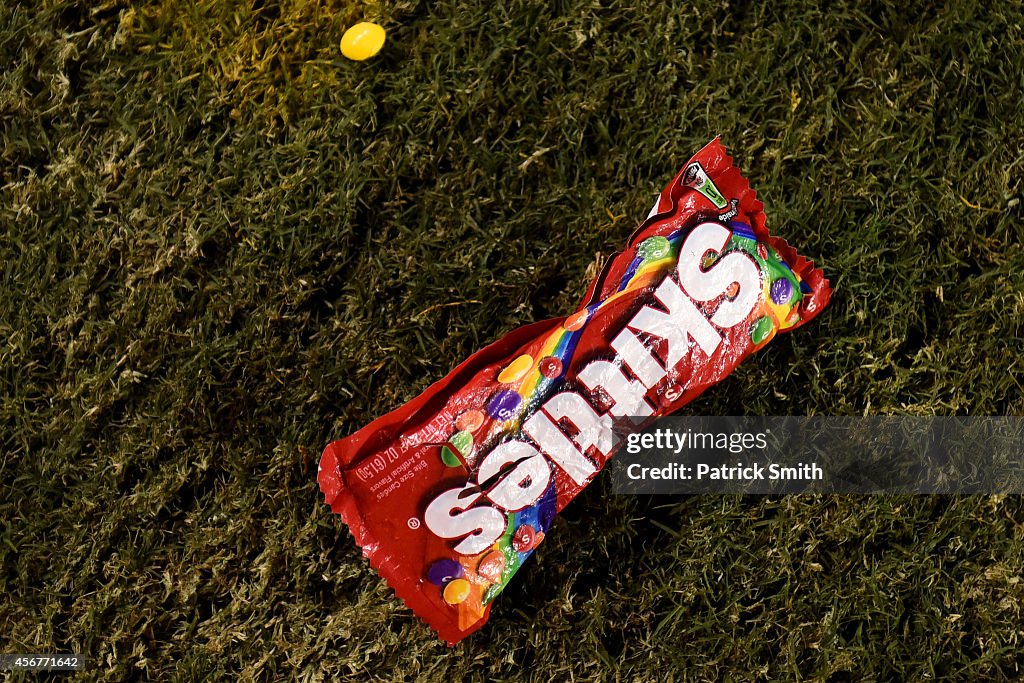 A pack of Skittles lays on the field that was thrown by a fan News Photo  - Getty Images