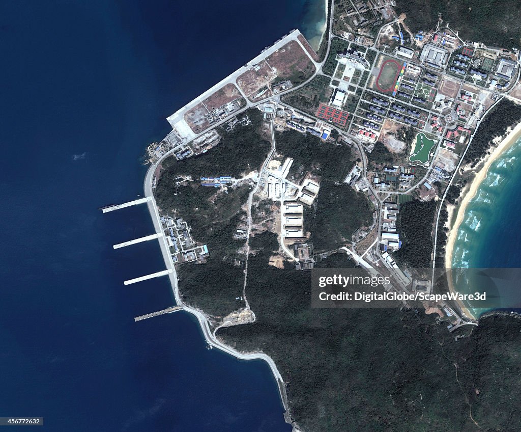 DigitalGlobe close-up satellite imagery of the Yulin Naval Base, on Hainan Island, showing a submarine at port.