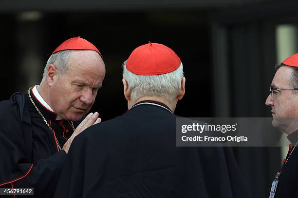 Archbishop of Vienna cardinal Christoph Schonborn chats with Archbishop of Milan cardinal Angelo Scola and Archbishop of Zagreb cardinal Josip...