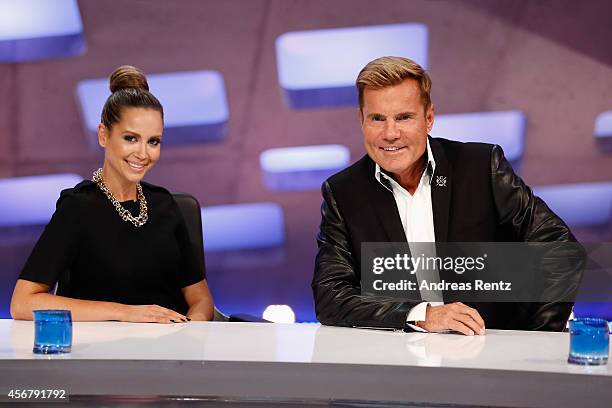 Mandy Capristo and Dieter Bohlen attend the 'Deutschland sucht den Superstar' jury photocall on October 7, 2014 in Cologne, Germany.