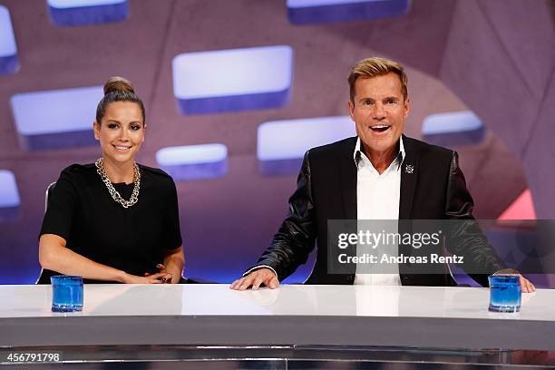 Mandy Capristo and Dieter Bohlen attend the 'Deutschland sucht den Superstar' jury photocall on October 7, 2014 in Cologne, Germany.