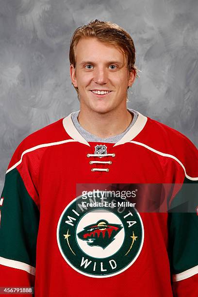 Jonas Brodin of the Minnesota Wild poses for his official headshot for the 2014-2015 season on September 18, 2014 at the Xcel Energy Center in St....
