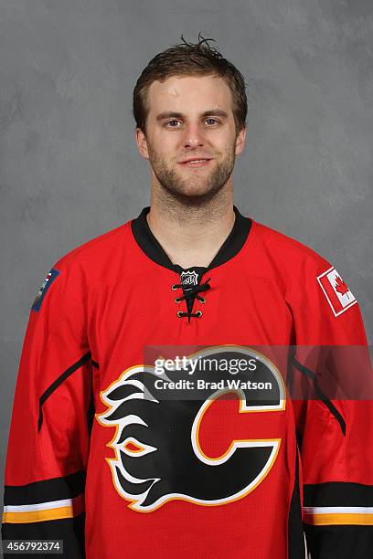 Ben Hanowski of the Calgary Flames poses for his official headshot for the 2014-2015 season on September 18, 2014 at the WinSport Winter Sport...