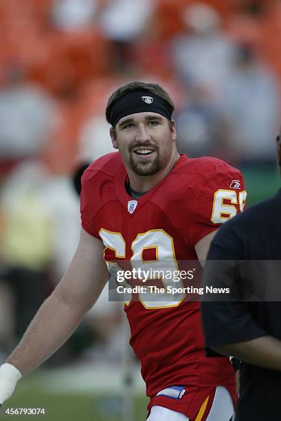 Jared Allen of the Kansas City Chiefs looks on before a game against the Seattle Seahawks on August 27, 2005 at the CenturyLink Field Stadium in...