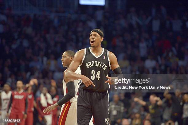 Brooklyn Nets small forward Paul Pierce at Brooklyn Nets vs Miami Heat @ Barclays Center.