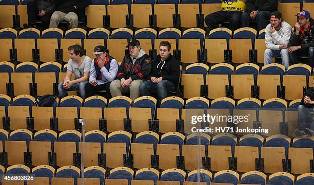 Empty seats in Kinnarps Arena during the Champions Hockey League group stage game between HV71 Jonkoping and JYP Jyvaskyla on October 7, 2014 in...
