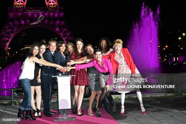 French actress Pauline Delpech, Belgian actress Marie Gillain, Estee Lauder President for France Henk van der Mark, Paris' mayor Anne Hidalgo, an...