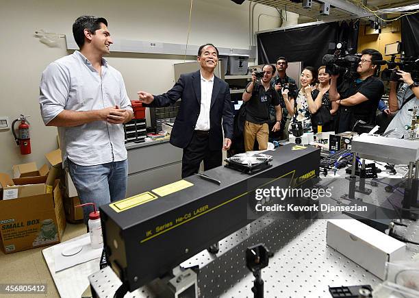 Santa Barbara scientist Shuji Nakamura gives a tour of the lab after winning the 2014 Nobel Prize for physics for the invention of blue LED light...