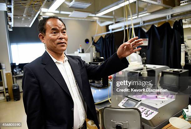 Santa Barbara scientist Shuji Nakamura gives a tour of the lab after winning the 2014 Nobel Prize for physics for invention of blue LED light October...