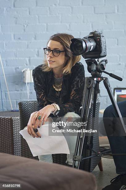 Web Host Shira Lazar as Rixton visits "What's Trending" on October 7, 2014 in Santa Monica, California.