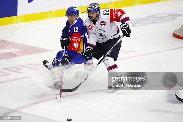 Fort Tomas, PSG Zlin, # Ziegler Sven, HC Eisbren Berlin during the Champions Hockey League group stage game between PSG Zlin and Eisbaeren Berlin on...