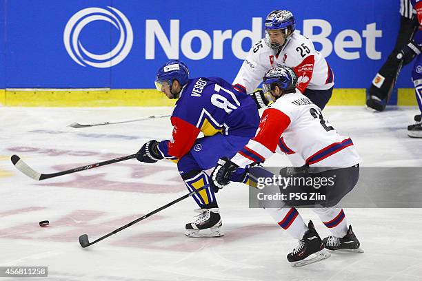 Vesely Ondrej, PSG Zlin, #25 Wissman Kai, HC Eisbren Berlin during the Champions Hockey League group stage game between PSG Zlin and Eisbaeren Berlin...