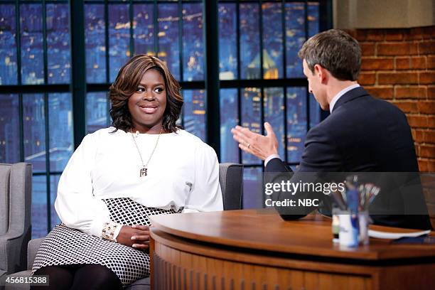 Episode 109 -- Pictured: Actress Retta during an interview with Seth Meyers on October 7, 2014 --