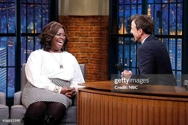 Episode 109 -- Pictured: Actress Retta during an interview with Seth Meyers on October 7, 2014 --